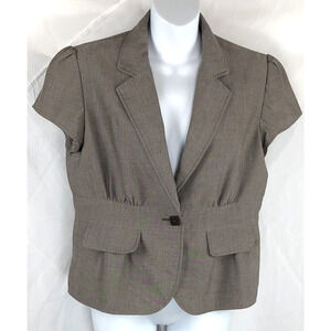 Nine West cropped blazer jacket 12 brown cap shortsleeve career academia Y2K
